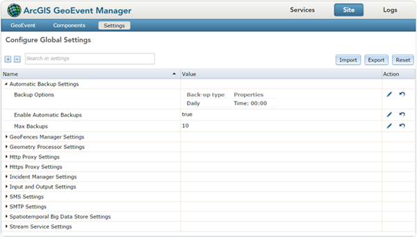 ArcGIS GeoEvent Server global settings ArcGIS GeoEvent Server global settings